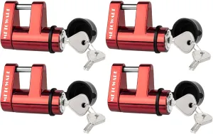 METOWARE Trailer Tongue Coupler Lock with All-Weather Rubber Cap, 1/4" Dia with 7/10" Span Heavy-Duty Lock for Tow Boat RV Truck Car's Coupler (4 Pack, Red)