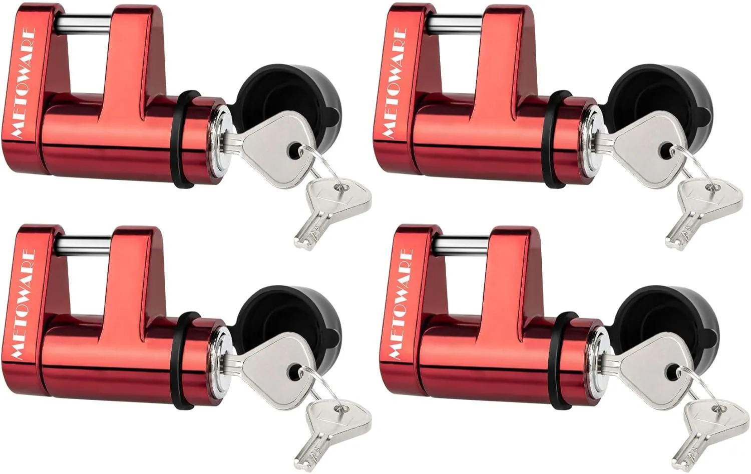 METOWARE Trailer Tongue Coupler Lock with All-Weather Rubber Cap, 1/4" Dia with 7/10" Span Heavy-Duty Lock for Tow Boat RV Truck Car's Coupler (4 Pack, Red)