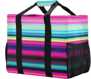 Mexican Stripes Large Foldable Travel Tote Bag, Lightweight Waterproof Swim Pool Bag with Handles & Pocket for Beach Outdoor, Reusable Grocery Bag for Kitchen, Shopping