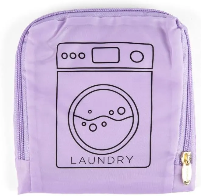 MIAMICA Foldable Travel Laundry Bag, 21'' x 22'', Purple "Laundry" – Lightweight, Durable Design with Drawstring Closure