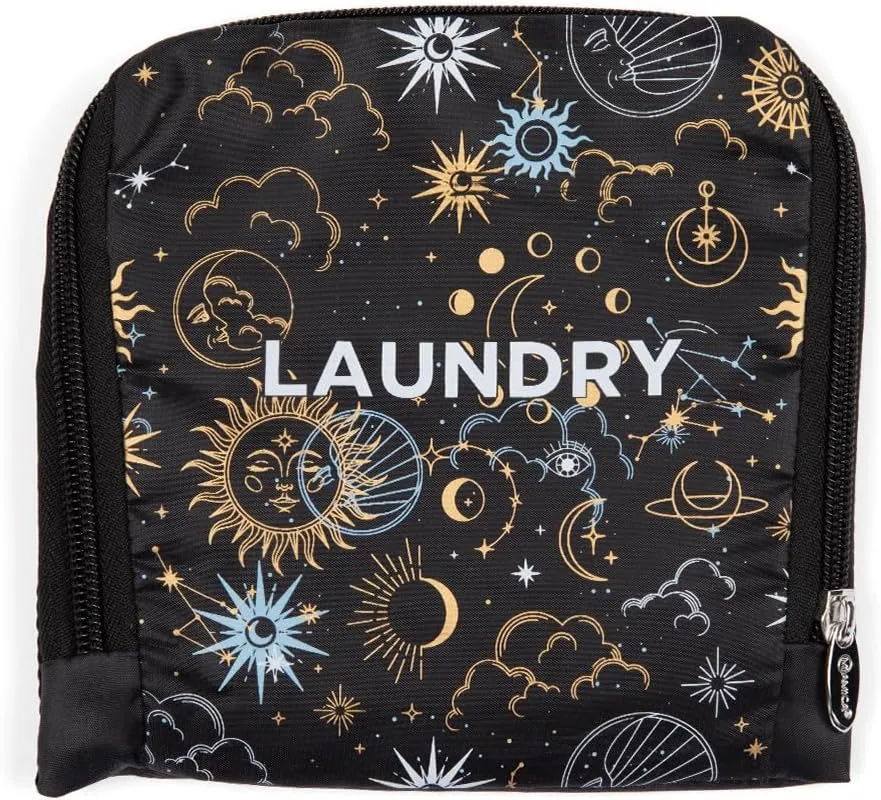 Miamica Foldable Travel Laundry Bag, Black Gold Celestial Moon and Stars – Lightweight, Durable Design with Drawstring Closure, One Size