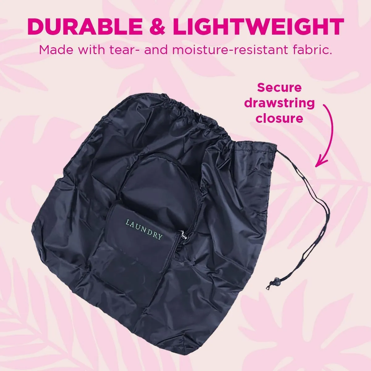 Miamica Soft Travel Laundry Bag with Zipper and Drawstring, Navy Blue & Green, 21” x 22” – Keep Your Dirty Clothes Separate and Your Suitcase Organized – Expandable, Durable, and Foldable Laundry Bag