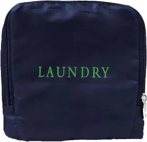 Miamica Soft Travel Laundry Bag with Zipper and Drawstring, Navy Blue & Green, 21” x 22” – Keep Your Dirty Clothes Separate and Your Suitcase Organized – Expandable, Durable, and Foldable Laundry Bag