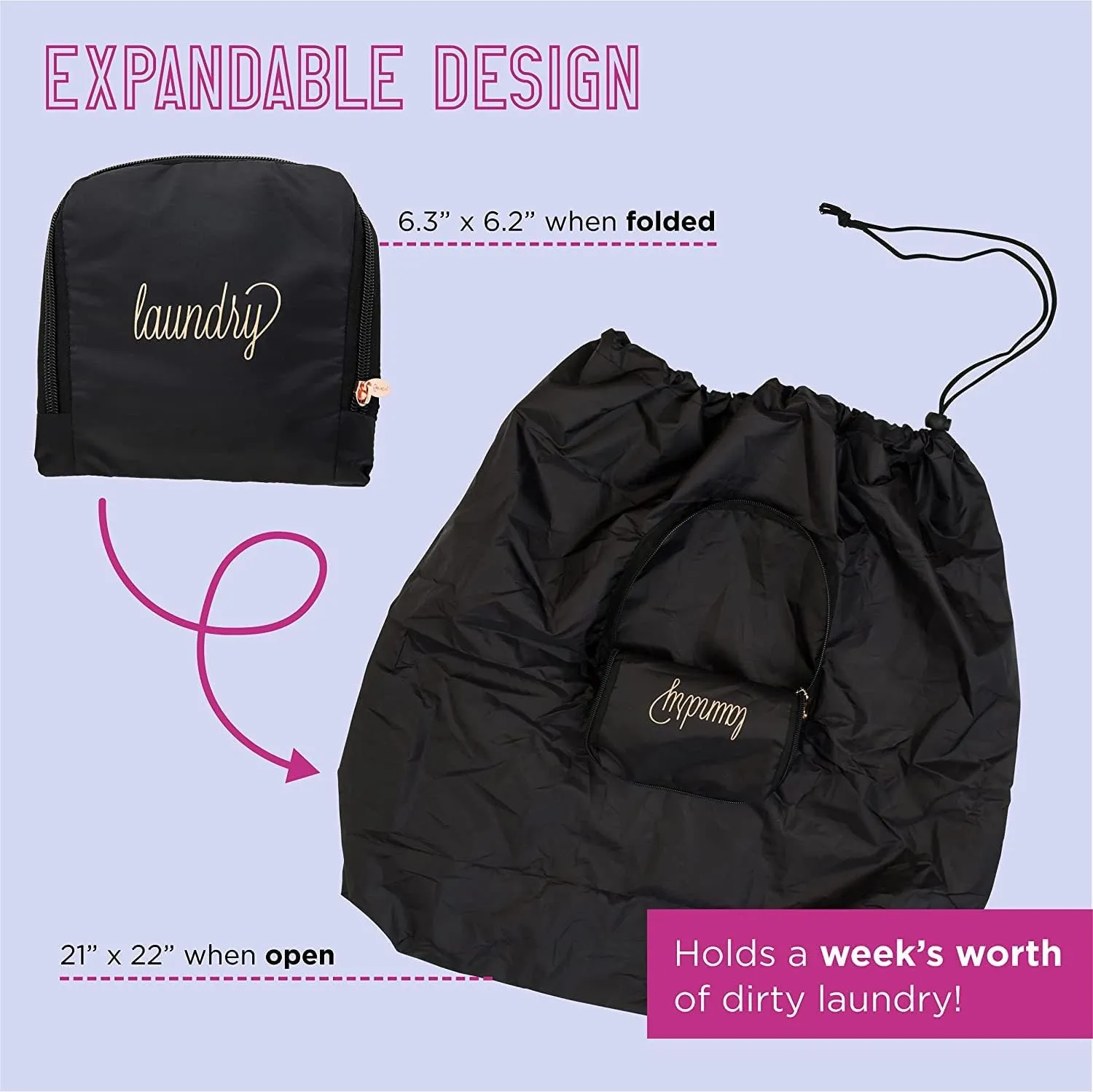 Miamica Travel Laundry Bag, Wash, Dry, Fold, Repeat