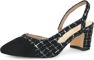 MICIFA Slingback Heels for Women，Round Toe Chunky Heeled Pumps Ankle Strap Fashion Splicing Dress Shoes