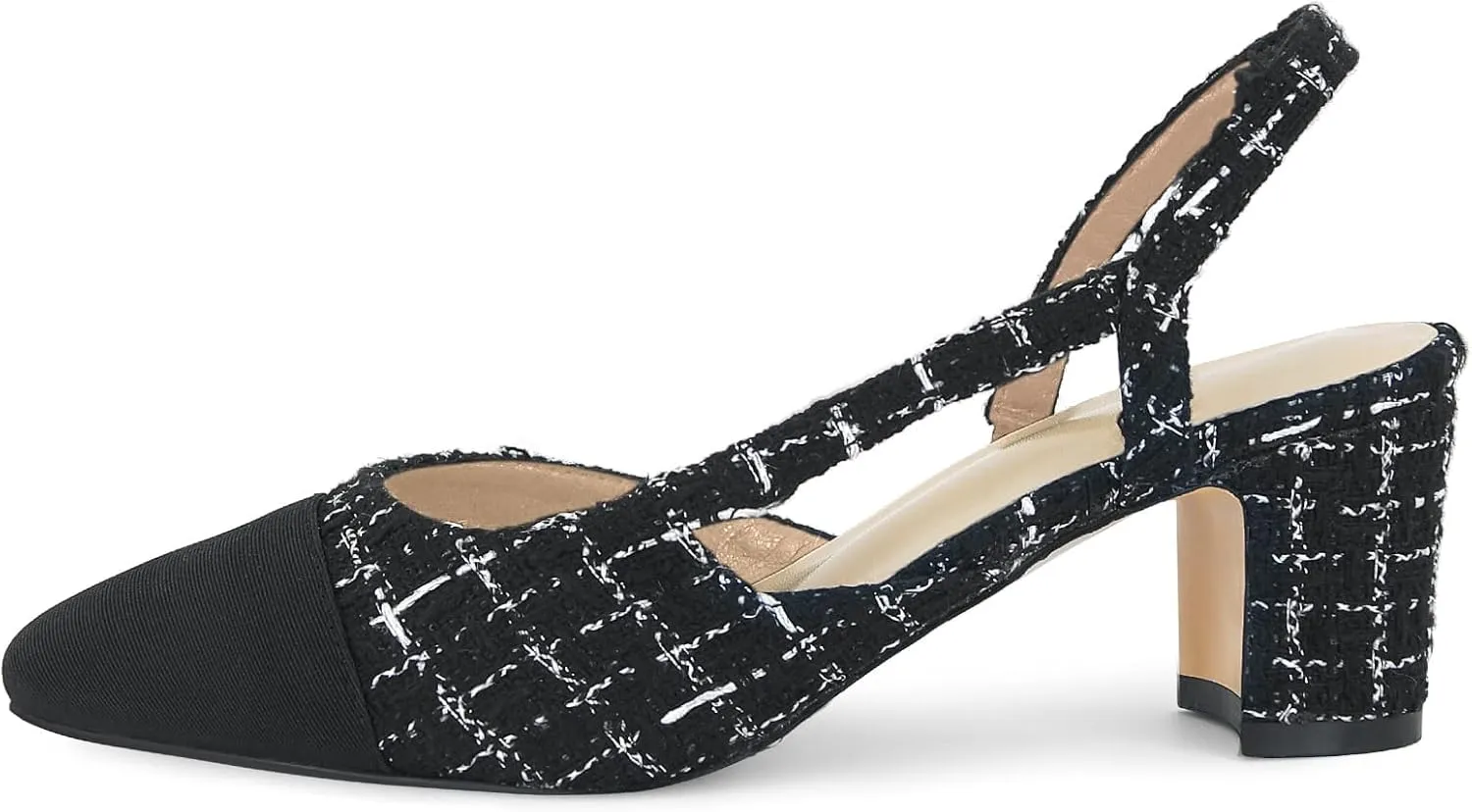 MICIFA Slingback Heels for Women，Round Toe Chunky Heeled Pumps Ankle Strap Fashion Splicing Dress Shoes
