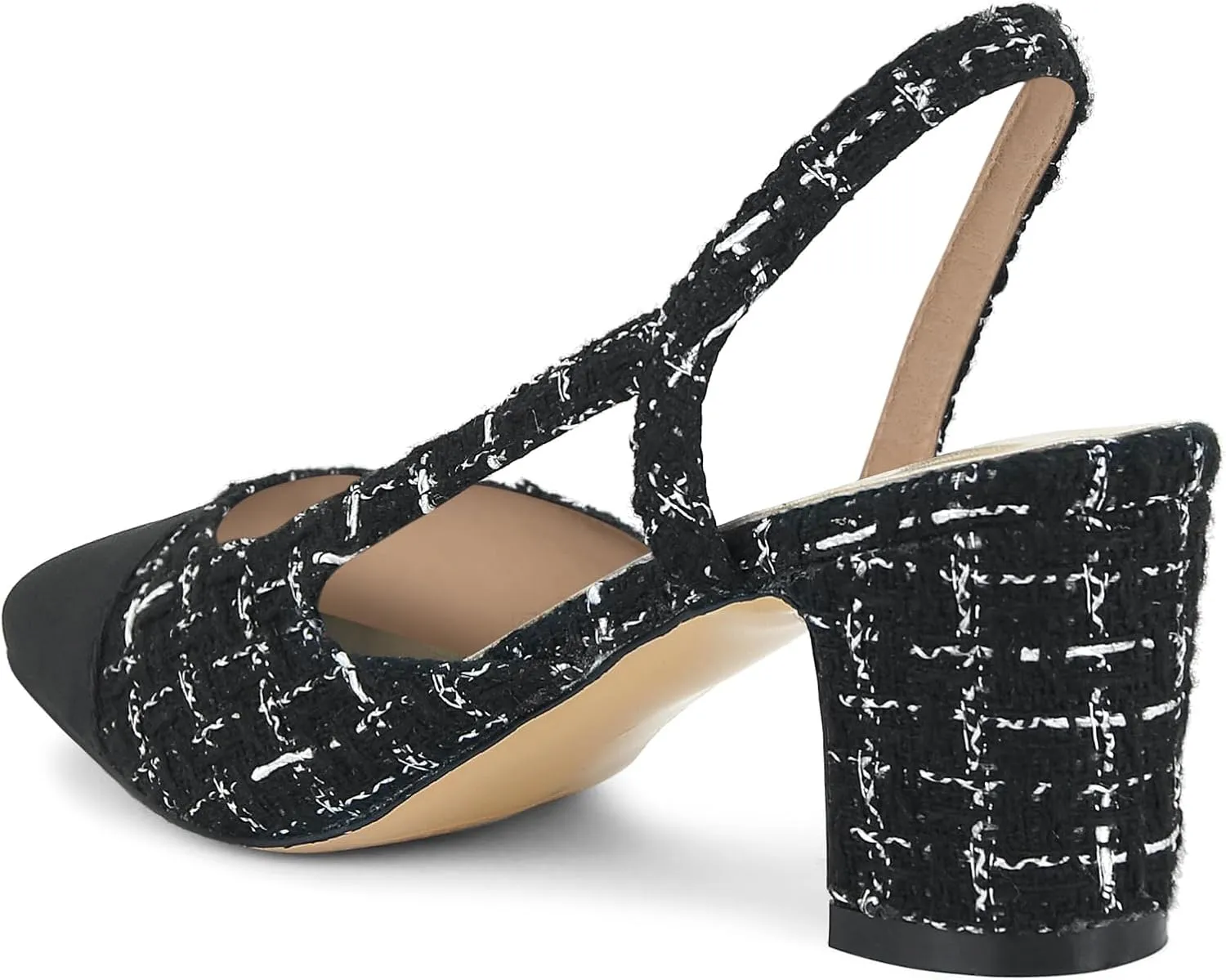 MICIFA Slingback Heels for Women，Round Toe Chunky Heeled Pumps Ankle Strap Fashion Splicing Dress Shoes