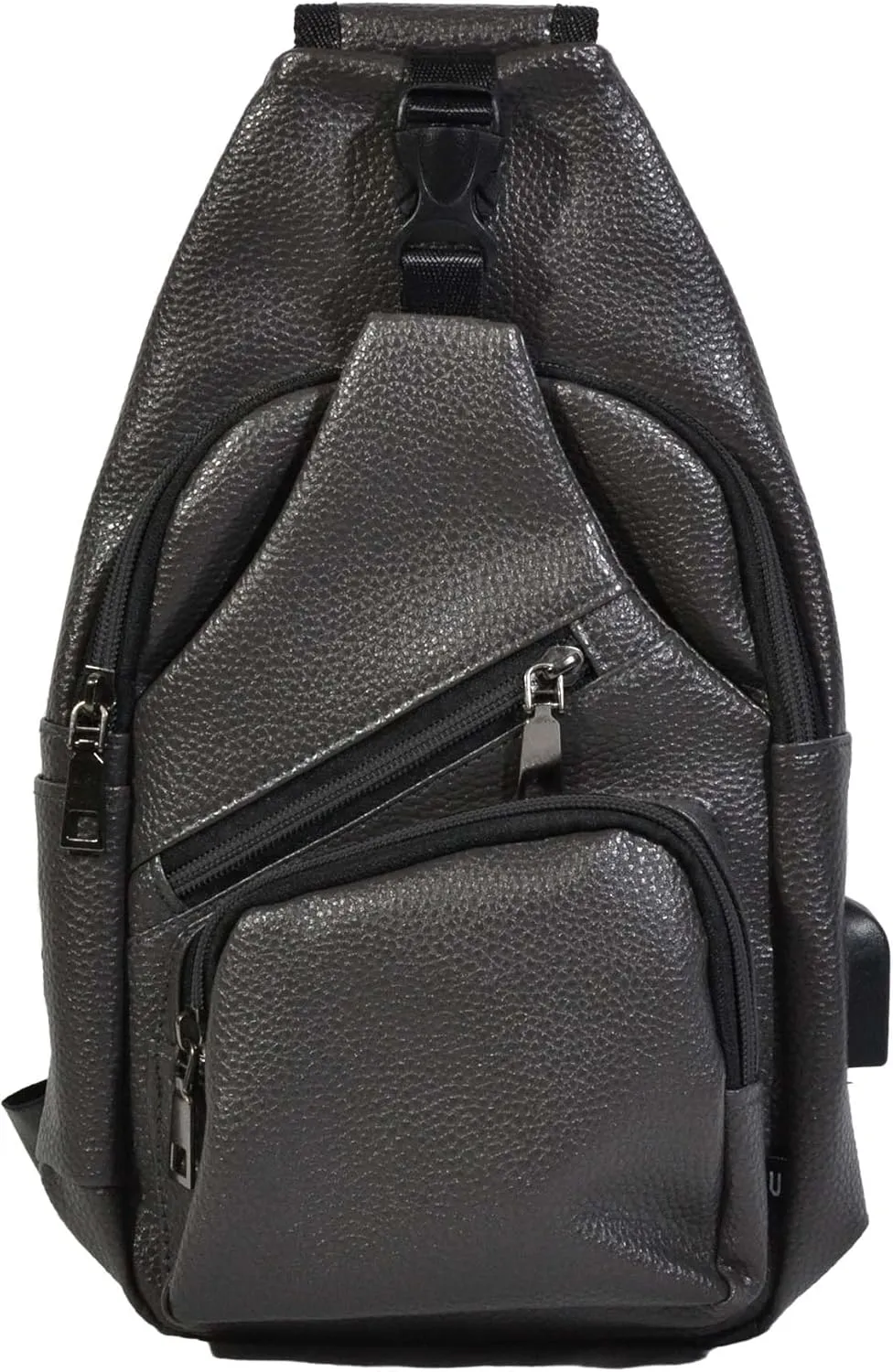 Milan Anti-Theft Daypack Crossbody Sling Backpack, Vegan Leather, USB Charging Connector Port, Lightweight Day Pack for Travel, Hiking, Everyday, Regular, Slate