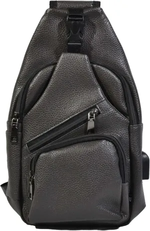 Milan Anti-Theft Daypack Crossbody Sling Backpack, Vegan Leather, USB Charging Connector Port, Lightweight Day Pack for Travel, Hiking, Everyday, Regular, Slate