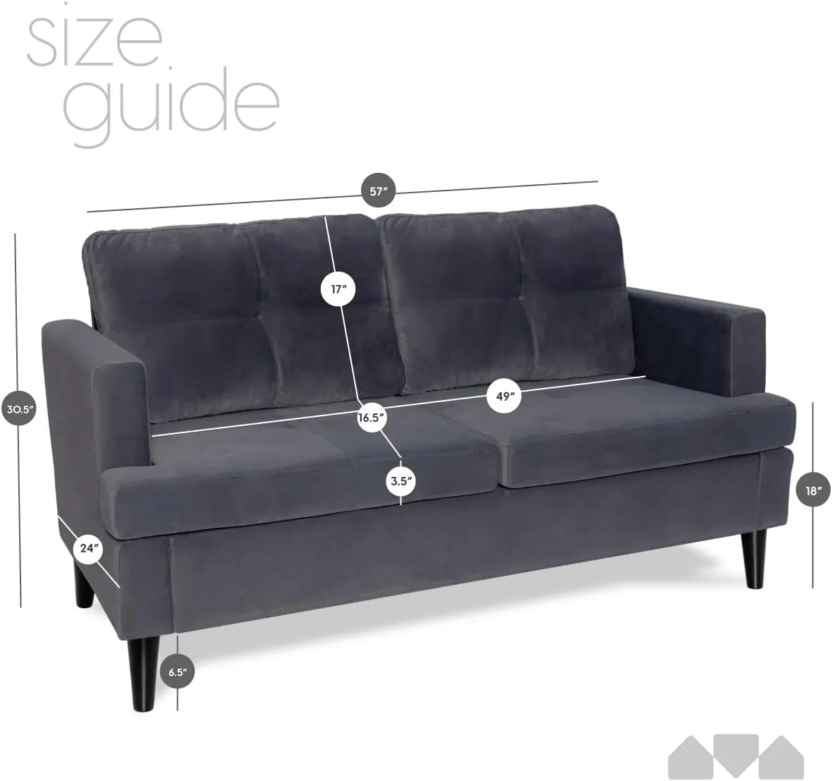 Milliard Loveseat, Grey Velvet Love Seat, Small Couch MIL-CCH-GY