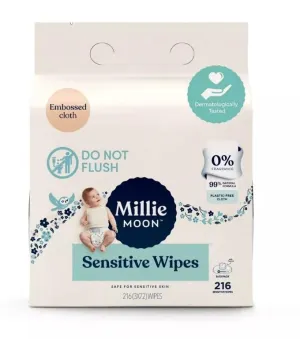 Millie Moon Sensitive Wipes (216 Count)-3 Packs of 72 Wipes(1Box)