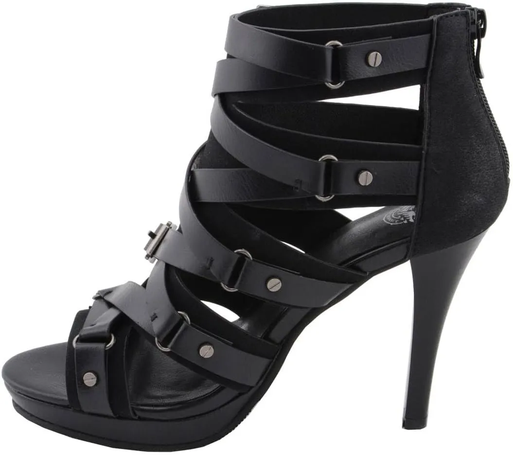 Milwaukee Leather MBL9451 Women's Black Fashion Casual Stiletto Heeled Sandals with Ankle Strap - 6