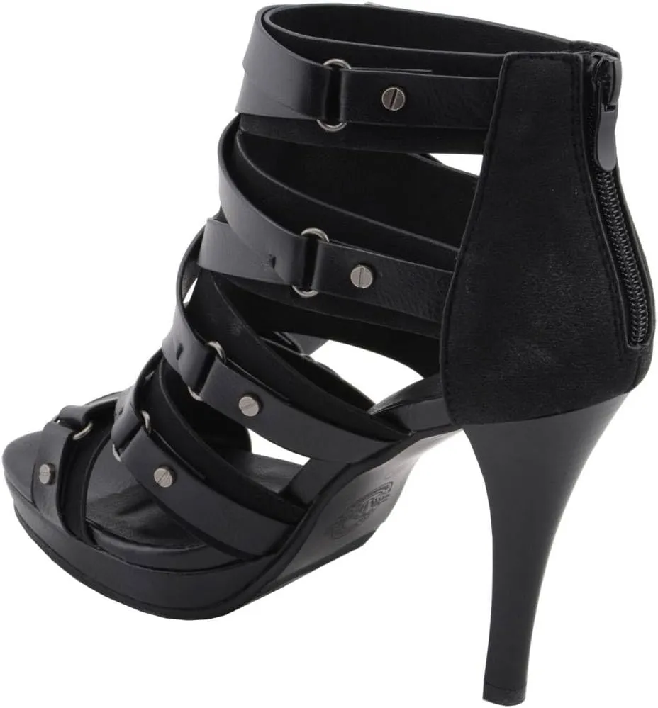 Milwaukee Leather MBL9451 Women's Black Fashion Casual Stiletto Heeled Sandals with Ankle Strap - 6