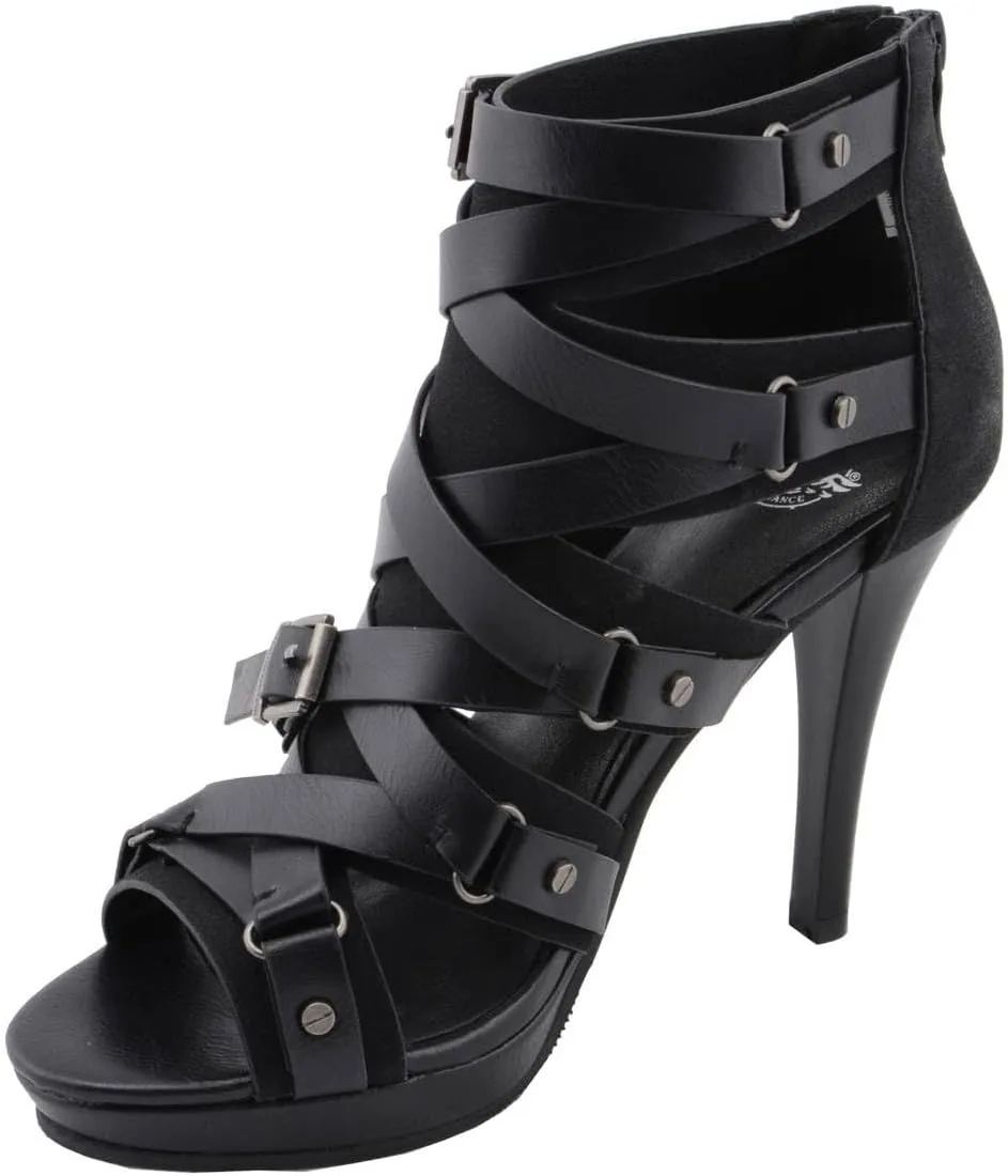 Milwaukee Leather MBL9451 Women's Black Fashion Casual Stiletto Heeled Sandals with Ankle Strap - 6