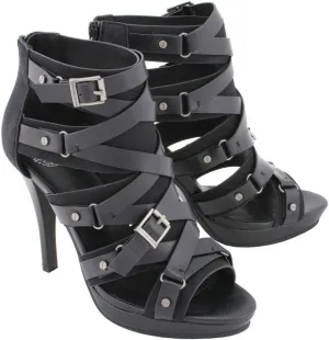 Milwaukee Leather MBL9451 Women's Black Fashion Casual Stiletto Heeled Sandals with Ankle Strap - 6