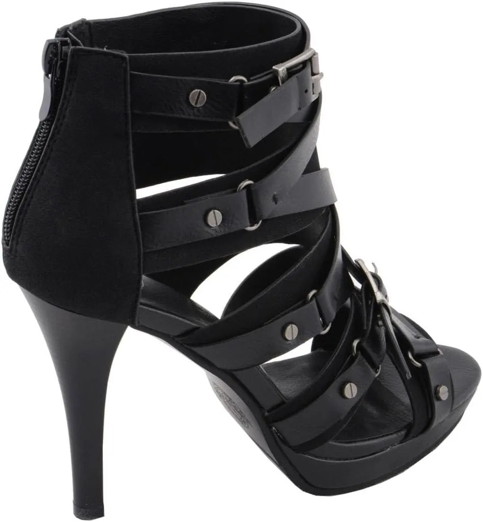 Milwaukee Leather MBL9451 Women's Black Fashion Casual Stiletto Heeled Sandals with Ankle Strap - 6