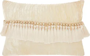 Mina Victory Sofia Velvet Tassels Ivory 14" x 20" Throw Pillow