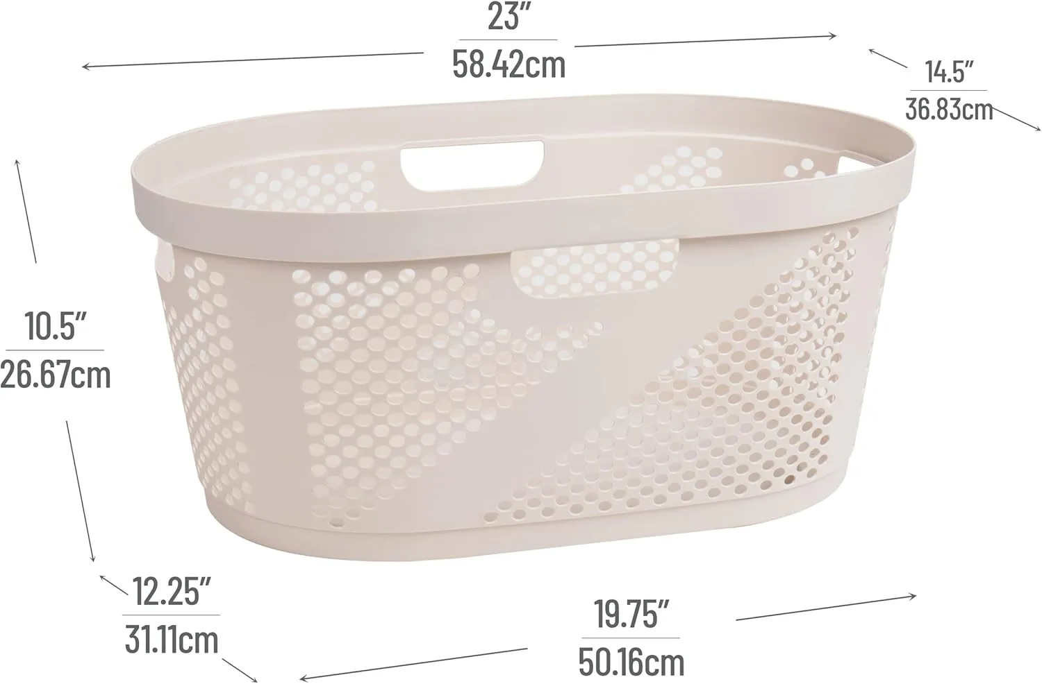 Mind Reader 40L Laundry Basket, Clothes Hamper, Ventilated, Plastic, 23"L x 14.5"W x 10.5"H, Set of 2, Ivory