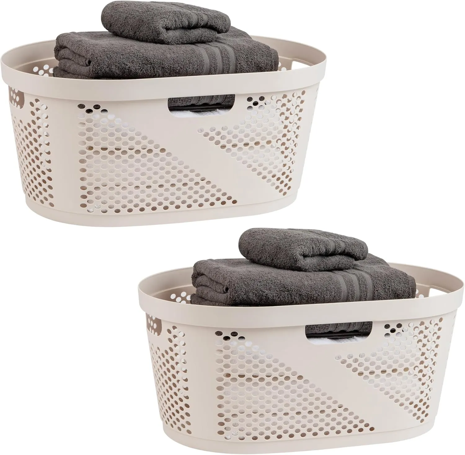 Mind Reader 40L Laundry Basket, Clothes Hamper, Ventilated, Plastic, 23"L x 14.5"W x 10.5"H, Set of 2, Ivory