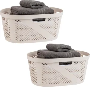 Mind Reader 40L Laundry Basket, Clothes Hamper, Ventilated, Plastic, 23"L x 14.5"W x 10.5"H, Set of 2, Ivory