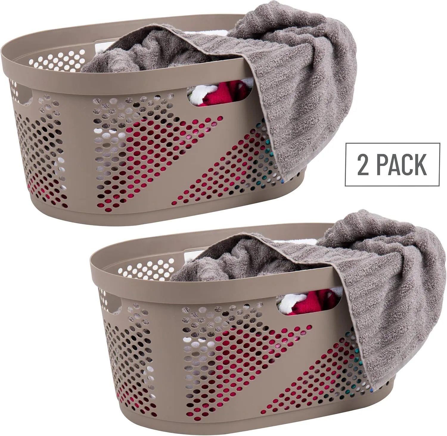 Mind Reader 40L Laundry Basket, Clothes Hamper, Ventilated, Plastic, 23"L x 14.5"W x 10.5"H, Set of 2, Tan