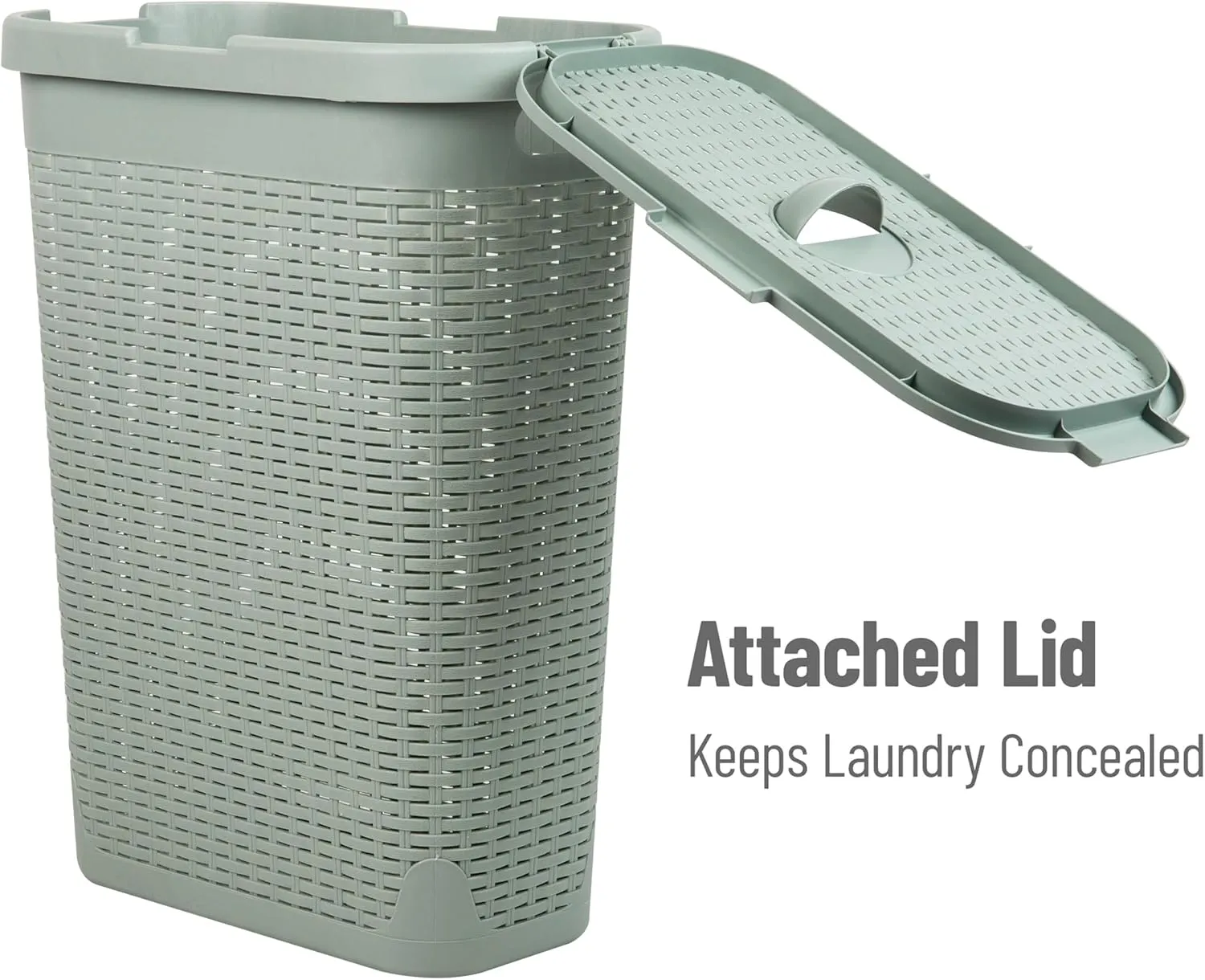 Mind Reader 40L Slim Laundry Hamper, Clothes Basket, Lid, Wicker Design, Plastic, 18"L x 10.4"W x 23.5"H, Mint
