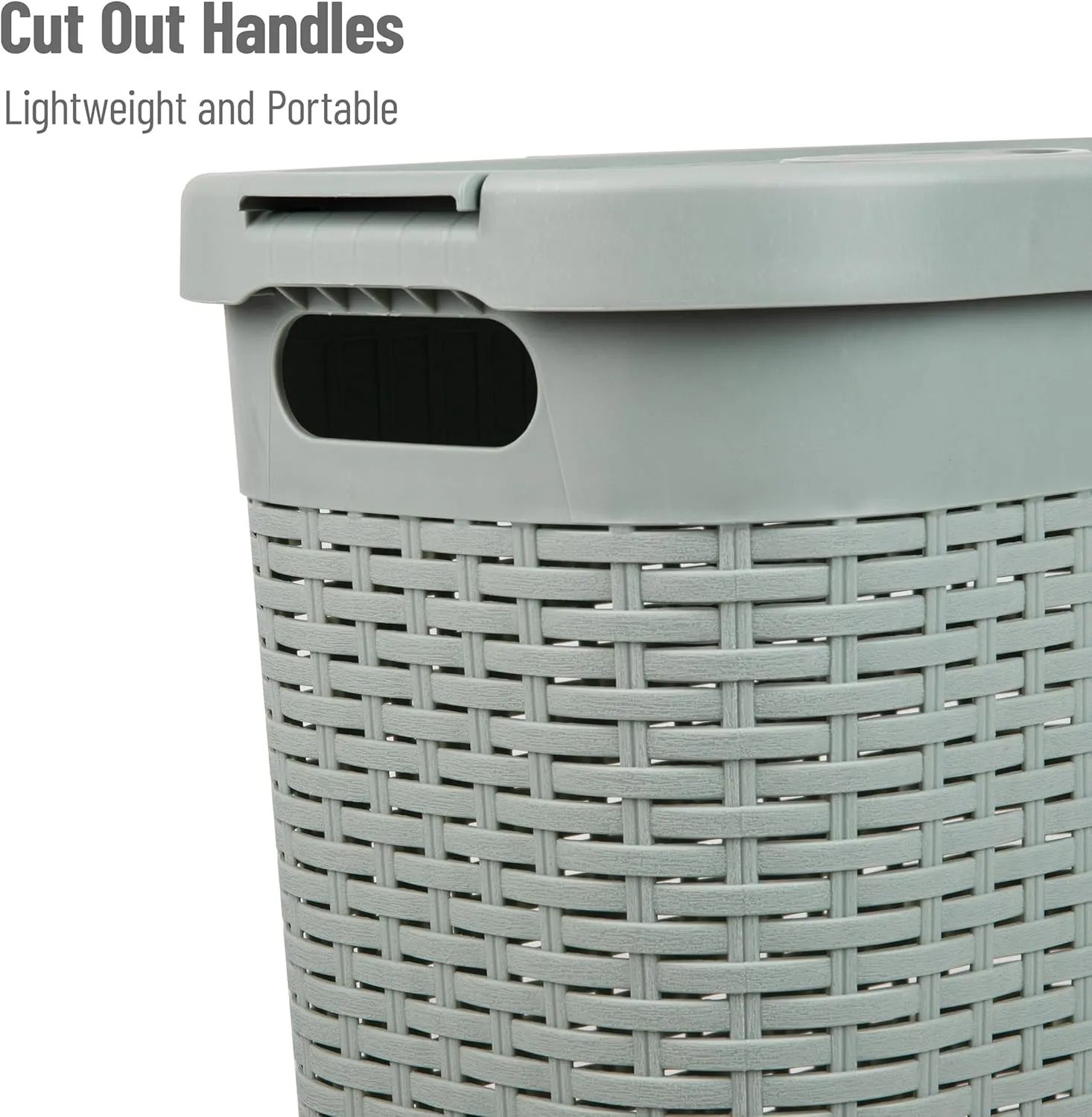 Mind Reader 40L Slim Laundry Hamper, Clothes Basket, Lid, Wicker Design, Plastic, 18"L x 10.4"W x 23.5"H, Mint