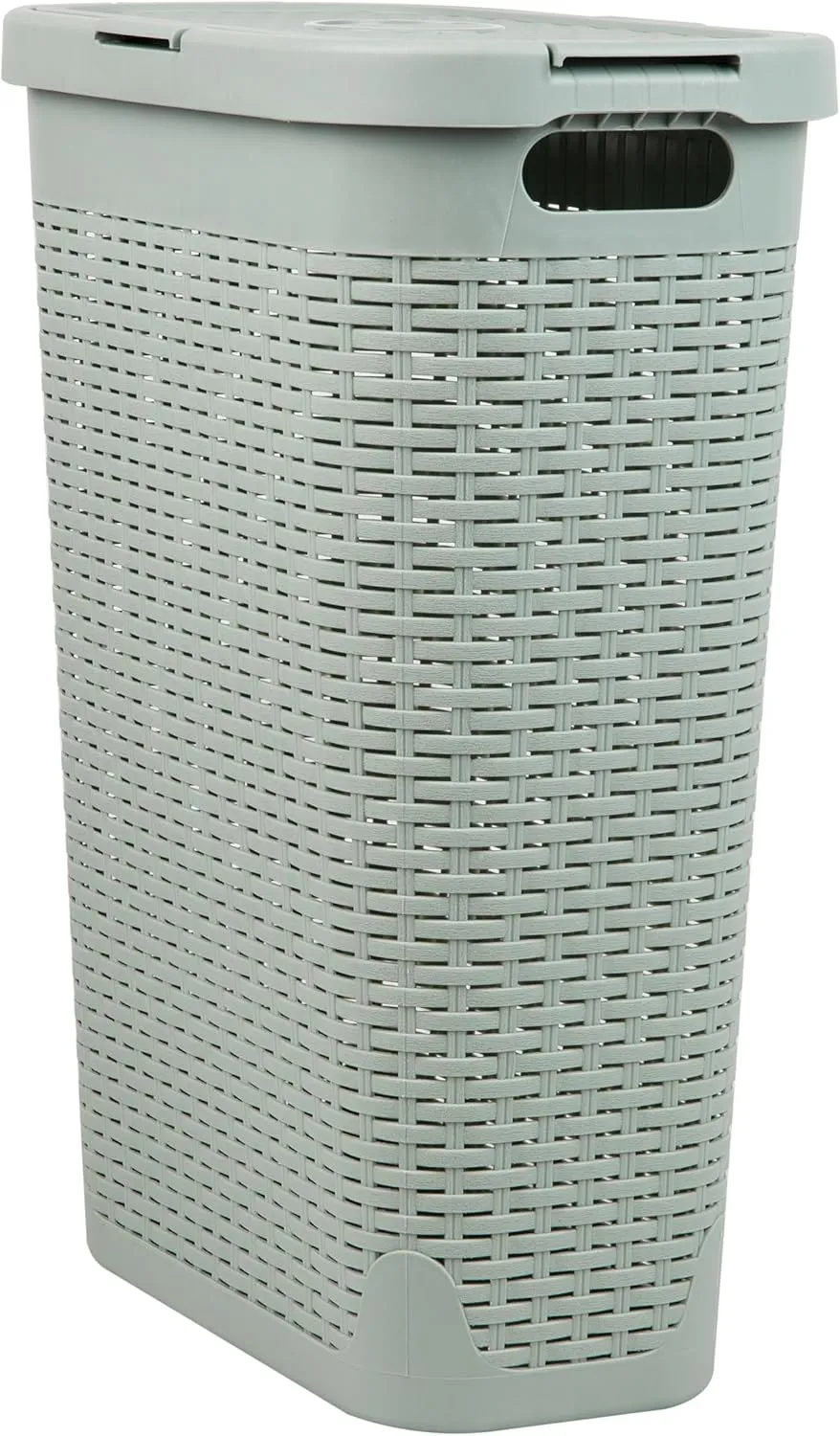 Mind Reader 40L Slim Laundry Hamper, Clothes Basket, Lid, Wicker Design, Plastic, 18"L x 10.4"W x 23.5"H, Mint