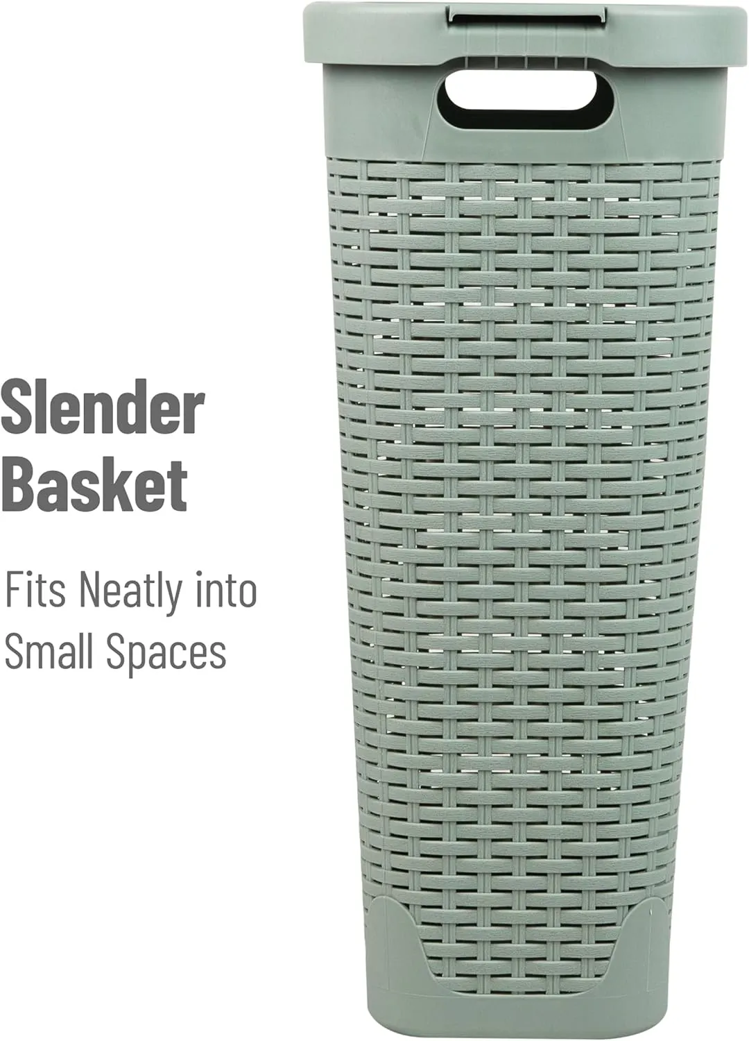 Mind Reader 40L Slim Laundry Hamper, Clothes Basket, Lid, Wicker Design, Plastic, 18"L x 10.4"W x 23.5"H, Mint