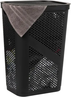 Mind Reader 60L Slim Laundry Hamper, Clothes Basket, Lid, Ventilated, Plastic, 17.25"L x 13.75"W x 23.5"H, Black