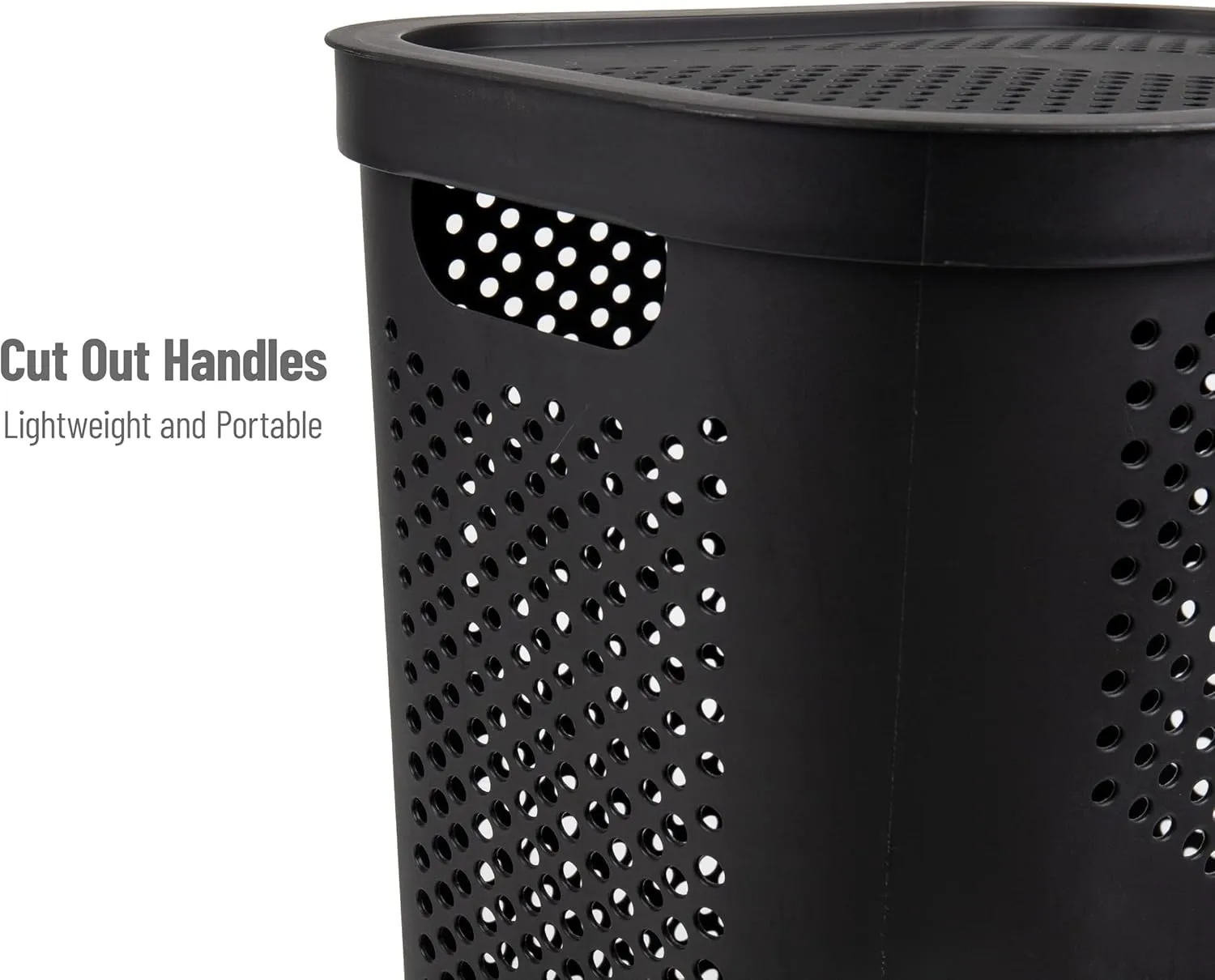 Mind Reader 60L Slim Laundry Hamper, Clothes Basket, Lid, Ventilated, Plastic, 17.25"L x 13.75"W x 23.5"H, Black