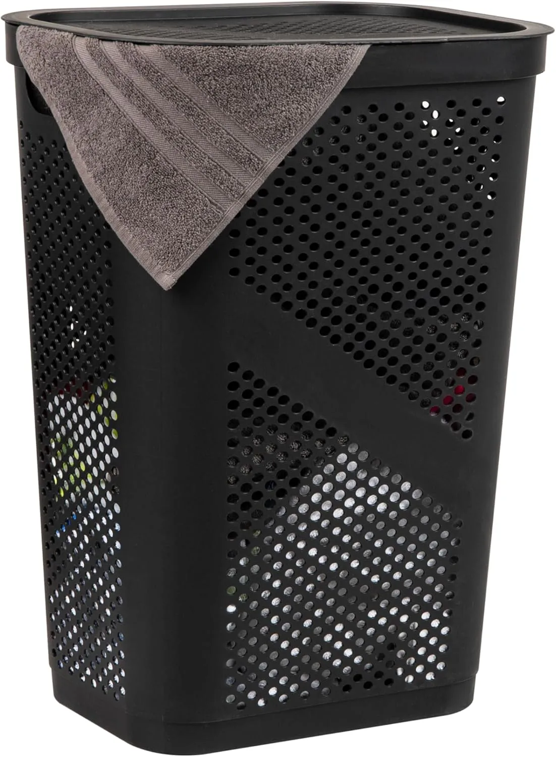 Mind Reader 60L Slim Laundry Hamper, Clothes Basket, Lid, Ventilated, Plastic, 17.25"L x 13.75"W x 23.5"H, Black