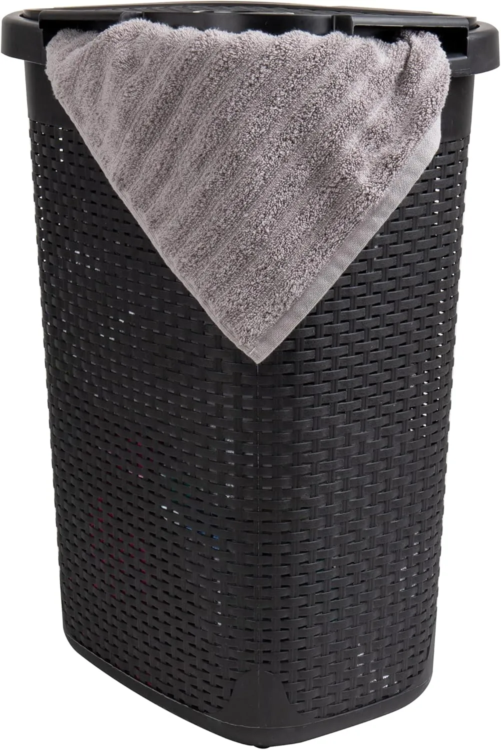 Mind Reader 60L Slim Laundry Hamper, Clothes Basket, Lid, Wicker Style, Plastic, 17.65"L x 13.75"W x 24.15"H, Set of 2, Black