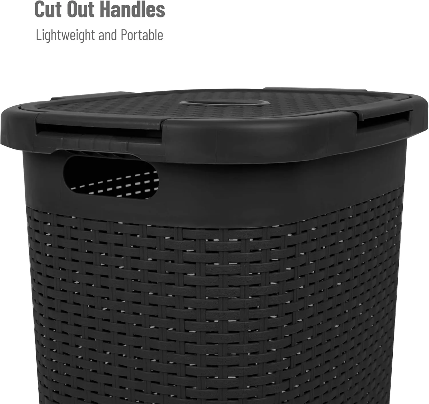Mind Reader 60L Slim Laundry Hamper, Clothes Basket, Lid, Wicker Style, Plastic, 17.65"L x 13.75"W x 24.15"H, Set of 2, Black