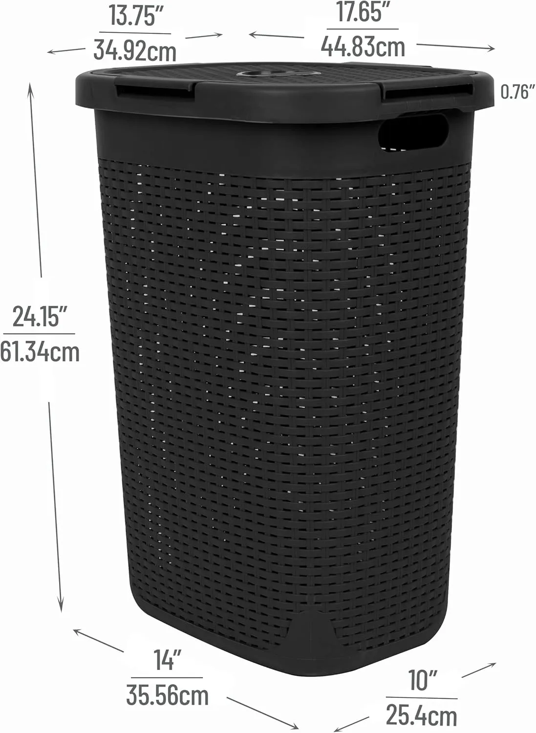 Mind Reader 60L Slim Laundry Hamper, Clothes Basket, Lid, Wicker Style, Plastic, 17.65"L x 13.75"W x 24.15"H, Set of 2, Black