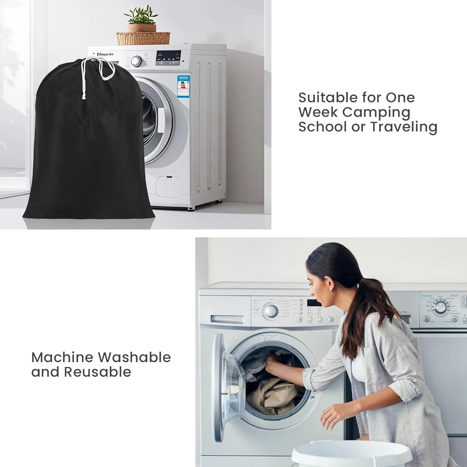 Miss Promation Travel Laundry Bag, Nylon Laundry Bag-Machine Washable Dirty Clothes Organizer with Drawstring，Easy Fit a Laundry Hamper or Basket 28" x 38" (Black)