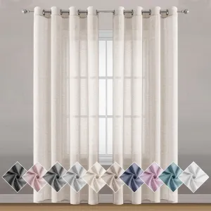 Miss SELETEX Natural Linen Sheer Curtains for Living Room ElegantWindow Drapes Grommet Top Light Filtering Curtain Window Voile Panels Textured Panels for Bedroom 2 Panels52x108 inch Ivory