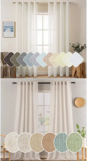 MIULEE 2 Panels 90 Inch Linen Sheer Curtains Ivory Drapes Grommet Top Window Voile Linen Textured for Bedroom Living Room (52 X 90 Inch) Bundle Thick Natural Linen Blend Curtains Back Tab & Rod Pocket