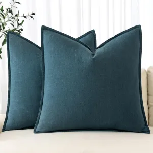MIULEE Decorative Linen Pillow Covers 18x18 Inch Blue ​Boho Farmhouse​ ​Neutral Couch Throw Pillows for Bed Pack of 2 Accent Outdoor Pillowcase Modern Sofa Cushion Livingroom Home Decor