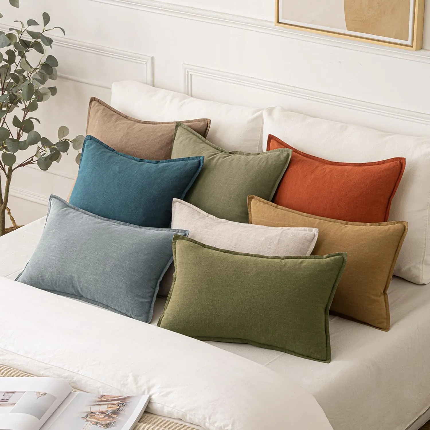 MIULEE Decorative Linen Pillow Covers 18x18 Inch Blue ​Boho Farmhouse​ ​Neutral Couch Throw Pillows for Bed Pack of 2 Accent Outdoor Pillowcase Modern Sofa Cushion Livingroom Home Decor