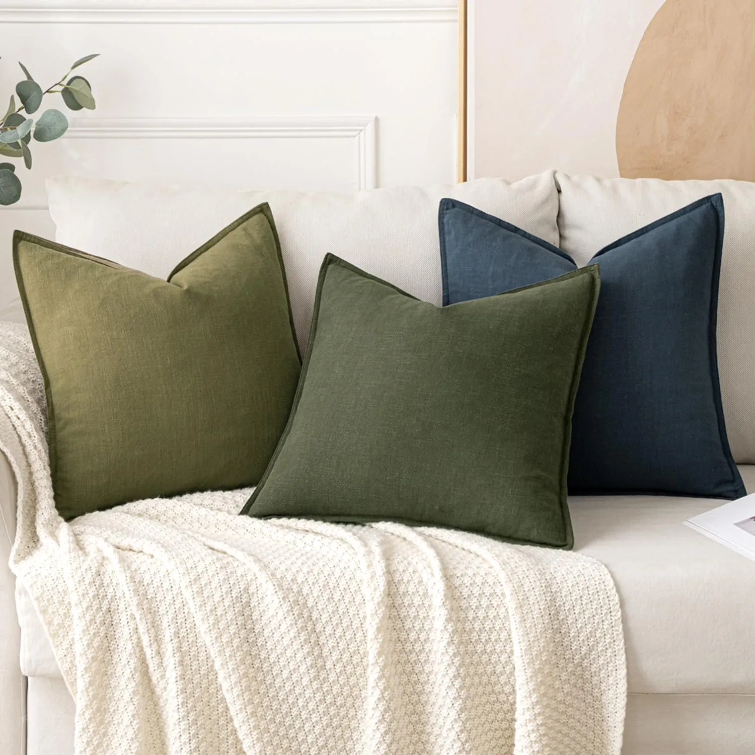 MIULEE Decorative Linen Pillow Covers 18x18 Inch Blue ​Boho Farmhouse​ ​Neutral Couch Throw Pillows for Bed Pack of 2 Accent Outdoor Pillowcase Modern Sofa Cushion Livingroom Home Decor