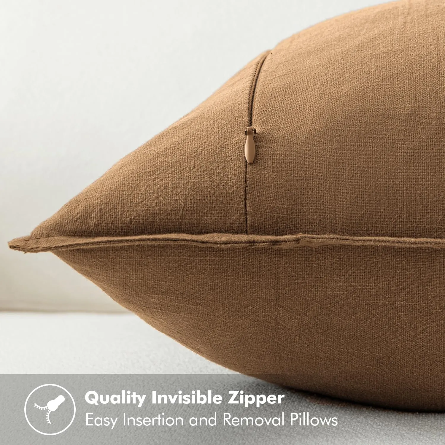 MIULEE Decorative Linen Pillow Covers 18x18 Inch Brown ​Boho Farmhouse​ ​Neutral Couch Throw Pillows for Bed Pack of 2 Accent Outdoor Pillowcase Modern Sofa Cushion Livingroom Home Decor