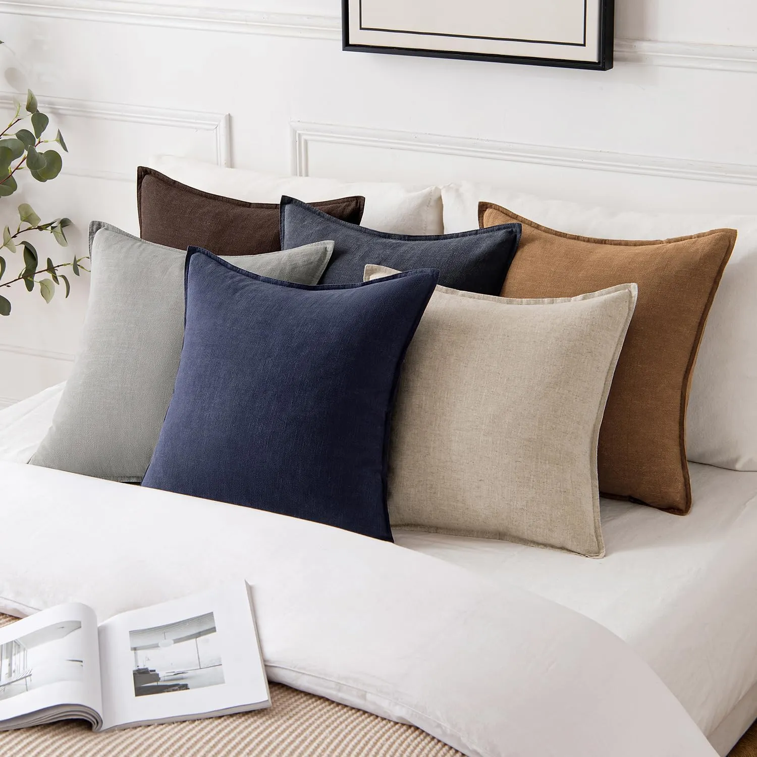 MIULEE Decorative Linen Pillow Covers 18x18 Inch Brown ​Boho Farmhouse​ ​Neutral Couch Throw Pillows for Bed Pack of 2 Accent Outdoor Pillowcase Modern Sofa Cushion Livingroom Home Decor