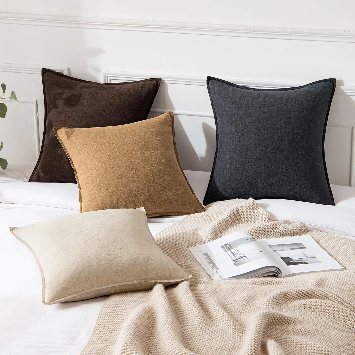 MIULEE Decorative Linen Pillow Covers 18x18 Inch Brown ​Boho Farmhouse​ ​Neutral Couch Throw Pillows for Bed Pack of 2 Accent Outdoor Pillowcase Modern Sofa Cushion Livingroom Home Decor