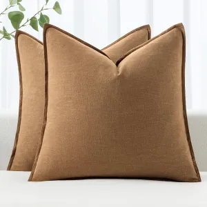 MIULEE Decorative Linen Pillow Covers 18x18 Inch Brown ​Boho Farmhouse​ ​Neutral Couch Throw Pillows for Bed Pack of 2 Accent Outdoor Pillowcase Modern Sofa Cushion Livingroom Home Decor