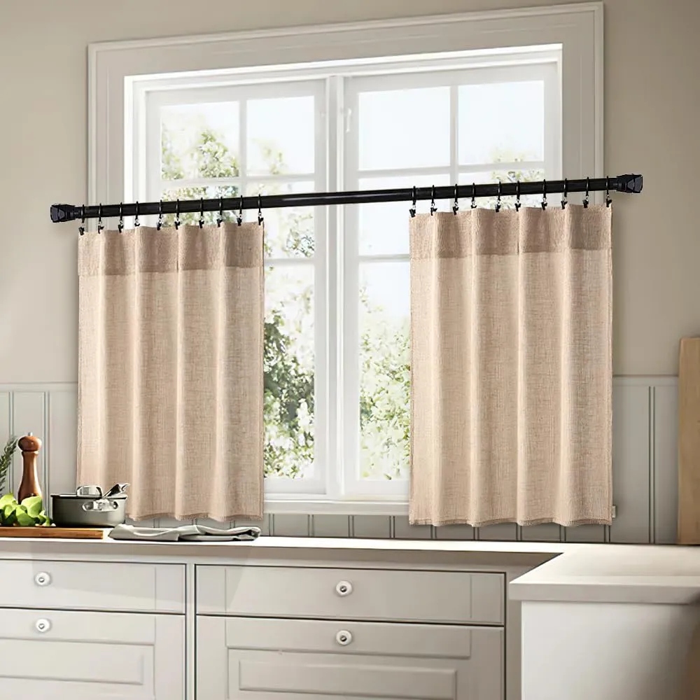 MIULEE Farmhouse Kitchen Curtains 24 Inch Length 2 Panels, Soft Thick Linen Textured Camel Beige Semi Sheer Light Filtering Short Cafe Tier Curtains for Small Half Window Back Tab Rod Pocket
