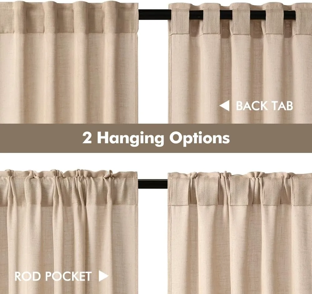 MIULEE Farmhouse Kitchen Curtains 24 Inch Length 2 Panels, Soft Thick Linen Textured Camel Beige Semi Sheer Light Filtering Short Cafe Tier Curtains for Small Half Window Back Tab Rod Pocket