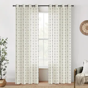 Modern Farmhouse Curtains for Living Room Bedroom 2024,Sheer Linen Flowy Cream Black Boho Floral Shabby Chic Curtains for Dining Room 84 Inch Length 2 Panels Set