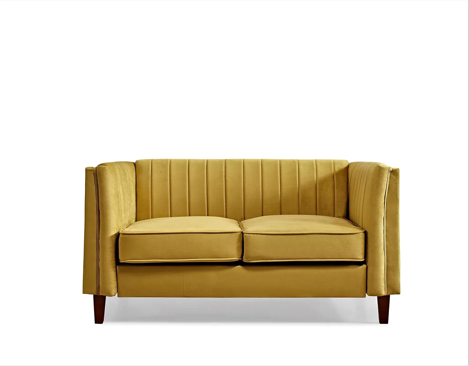 Modern Luxury Velvet Couch for Living Room with High Density Foam, Soft Fabric Upholstery, Removable Cushions and Solid Wood Legs, 60.2'' Wide Loveseat, Mustard Yellow