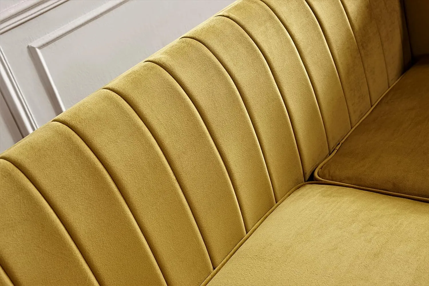 Modern Luxury Velvet Couch for Living Room with High Density Foam, Soft Fabric Upholstery, Removable Cushions and Solid Wood Legs, 60.2'' Wide Loveseat, Mustard Yellow